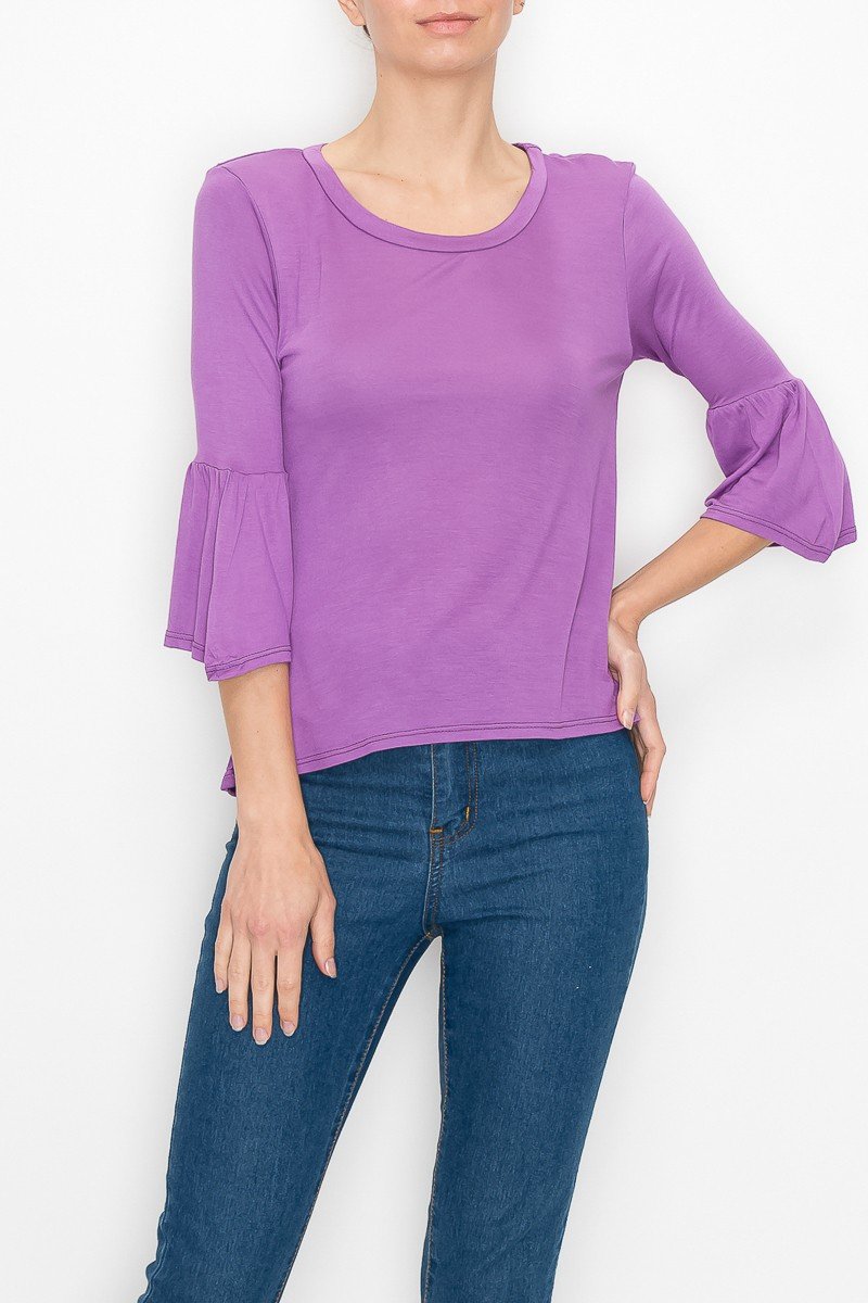 Ruffled Sleeve Top - Purple